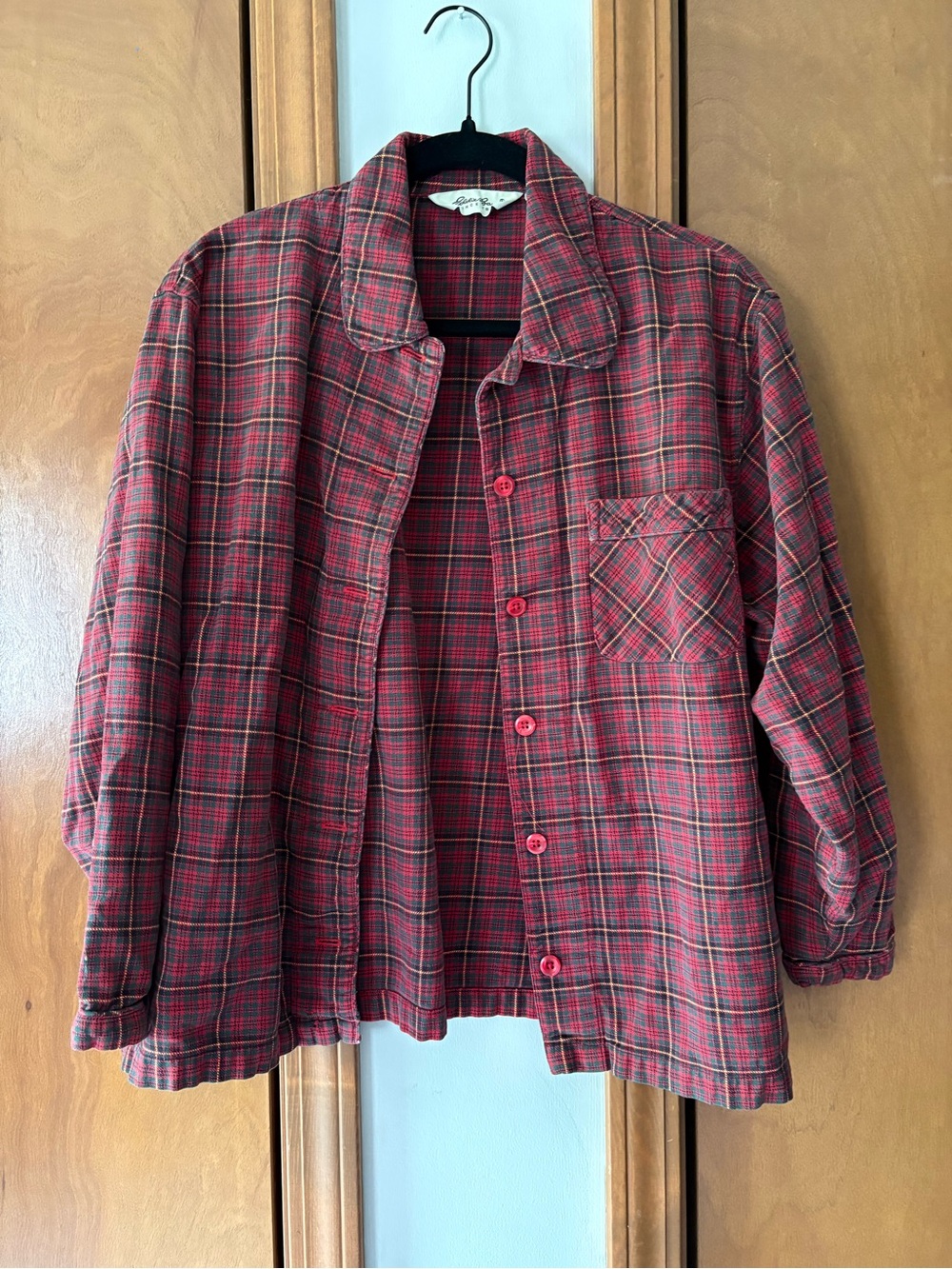 Eddie Bauer Red Plaid Button-Front Shirt Jacket